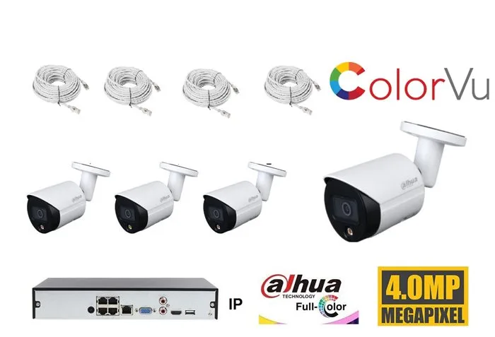 קיט 4 מצלמות קולור צבע בלילה Dahua IP 4MP