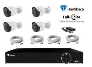 קיט מצלמות 8CH ריי שארפ - RAYSHARP כולל 4 מצלמות צינור 5 מגה כבלים וספק כוח - צבע בלילה