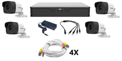 קיט ל-4 מצלמות(צינור 5 מגה) עם מכשיר הקלטה עם 1TB כבלים וספק כוח.